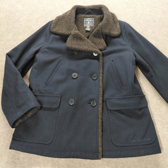 American Eagle Outfitters Jackets & Blazers - American Eagle Womens Double Breasted Pea Coat Sherpa Lined Jacket Business Y2k